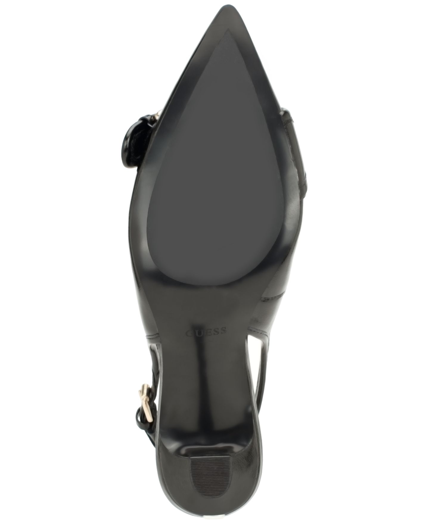 Женские туфли GUESS Andela Buckle Flared Heel Slingback Pointed Toe, цвет: Чёрный лаковый — фото 5