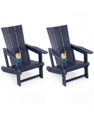 2-Piece Outdoor Adirondack Chair Set with Curved 99-Degree Backrest and Armrest Cup Holders