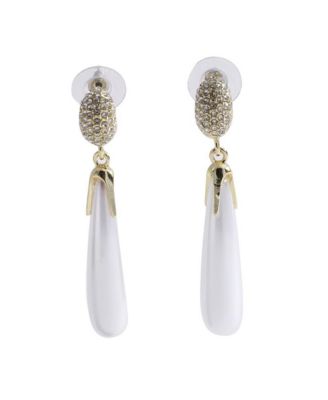 White Faux Pearl Elongated Gold-Plated Drop Earrings