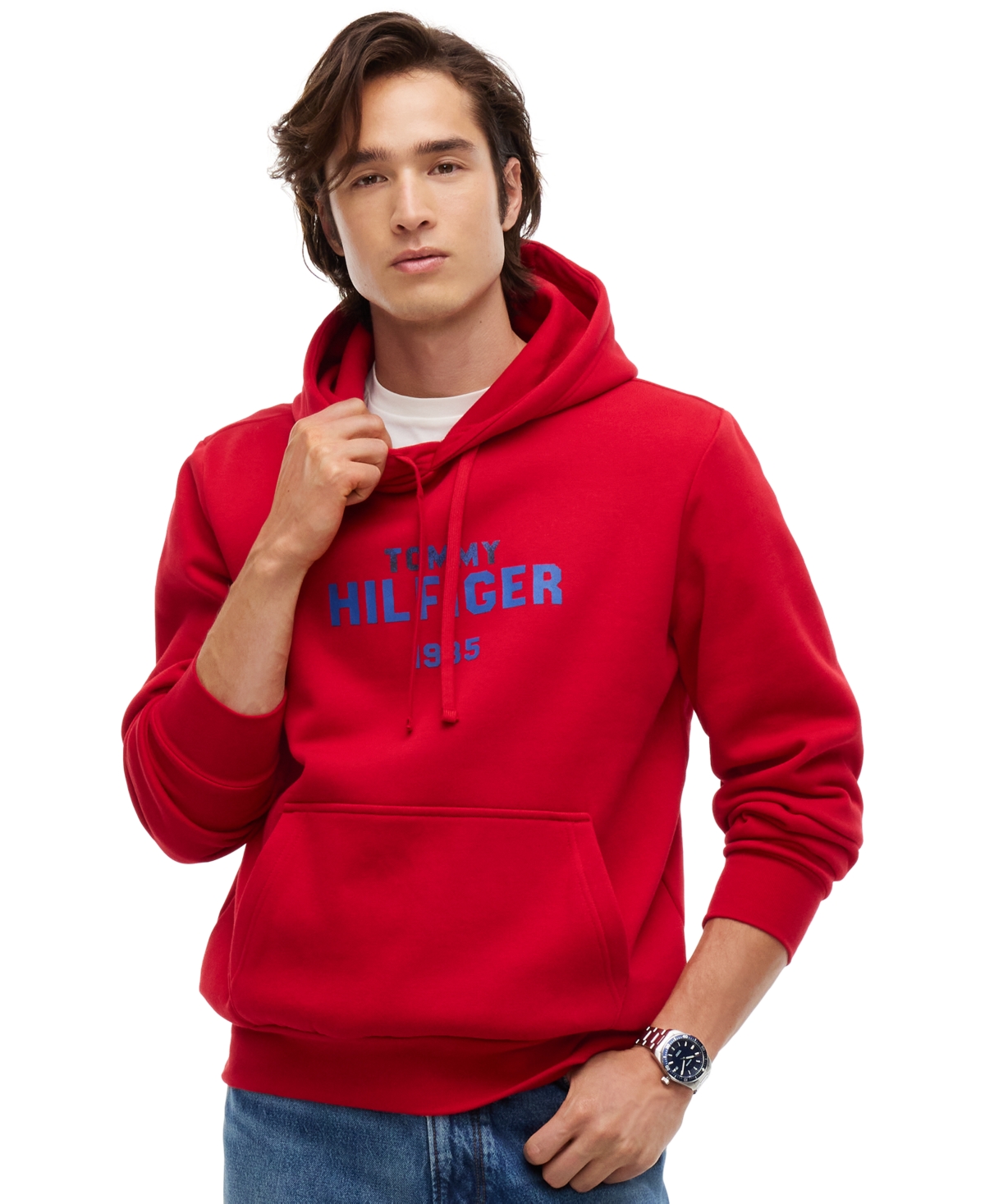 Tommy Hilfiger Men's Classic Logo Flex Fleece Graphic Regular-Fit Hoodie