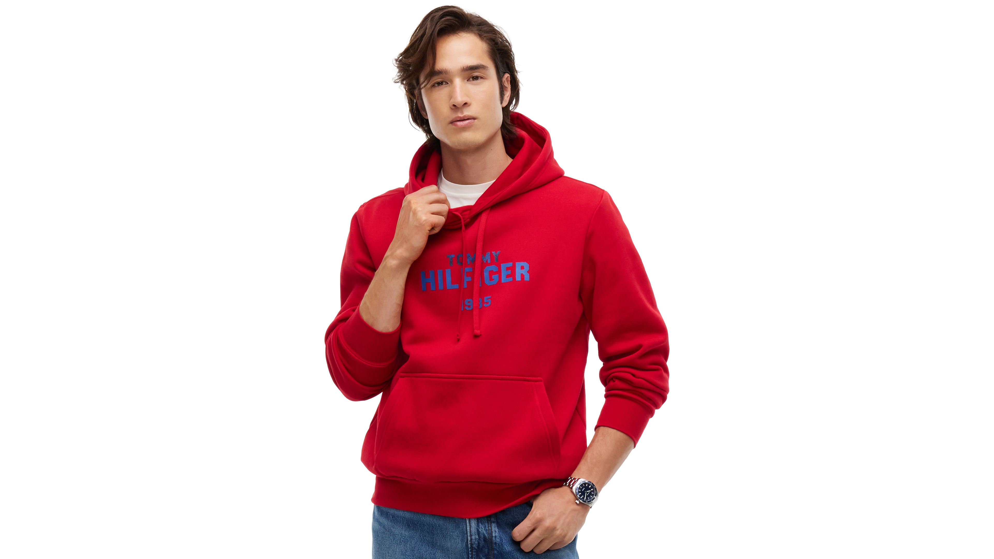 Tommy Hilfiger Men's Classic Logo Flex Fleece Graphic Regular-Fit Hoodie