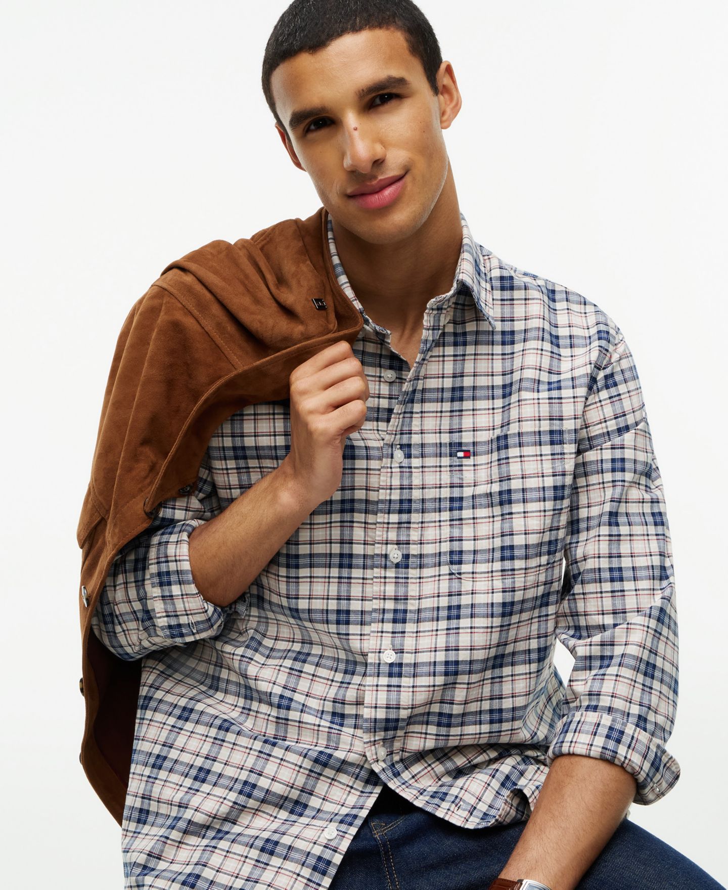 Мужская рубашка Tommy Hilfiger Oxford Tartan Check Regular-Fit, цвет: Бежевый / Клетчатый — фото 3