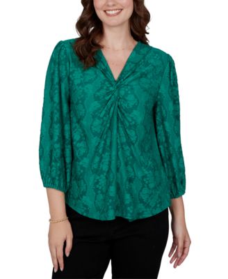 Petite Floral Twist Front 3/4-Sleeve Blouse