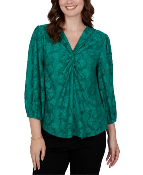 Женская блузка Ruby Rd. Petite Floral Twist Front 3/4-Sleeve, цвет: Вечнозелёный