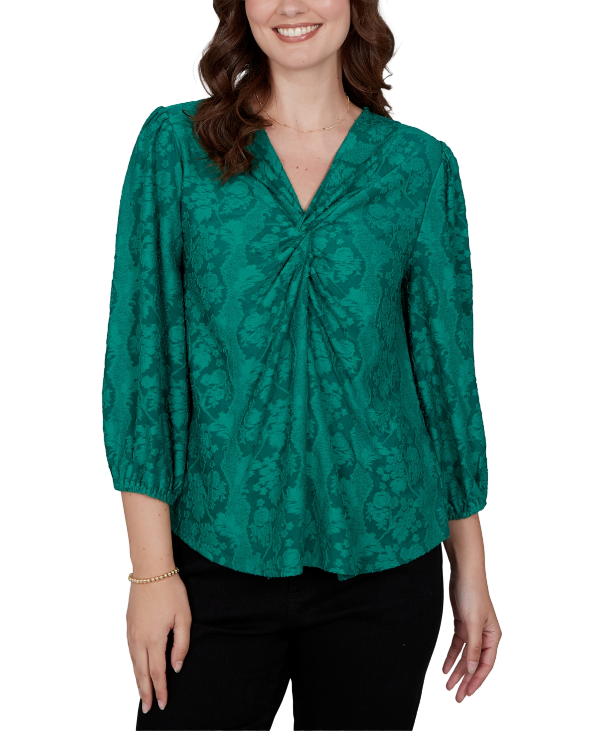 Ruby Rd. Women's Floral Twist Front 3/4-Sleeve Blouse