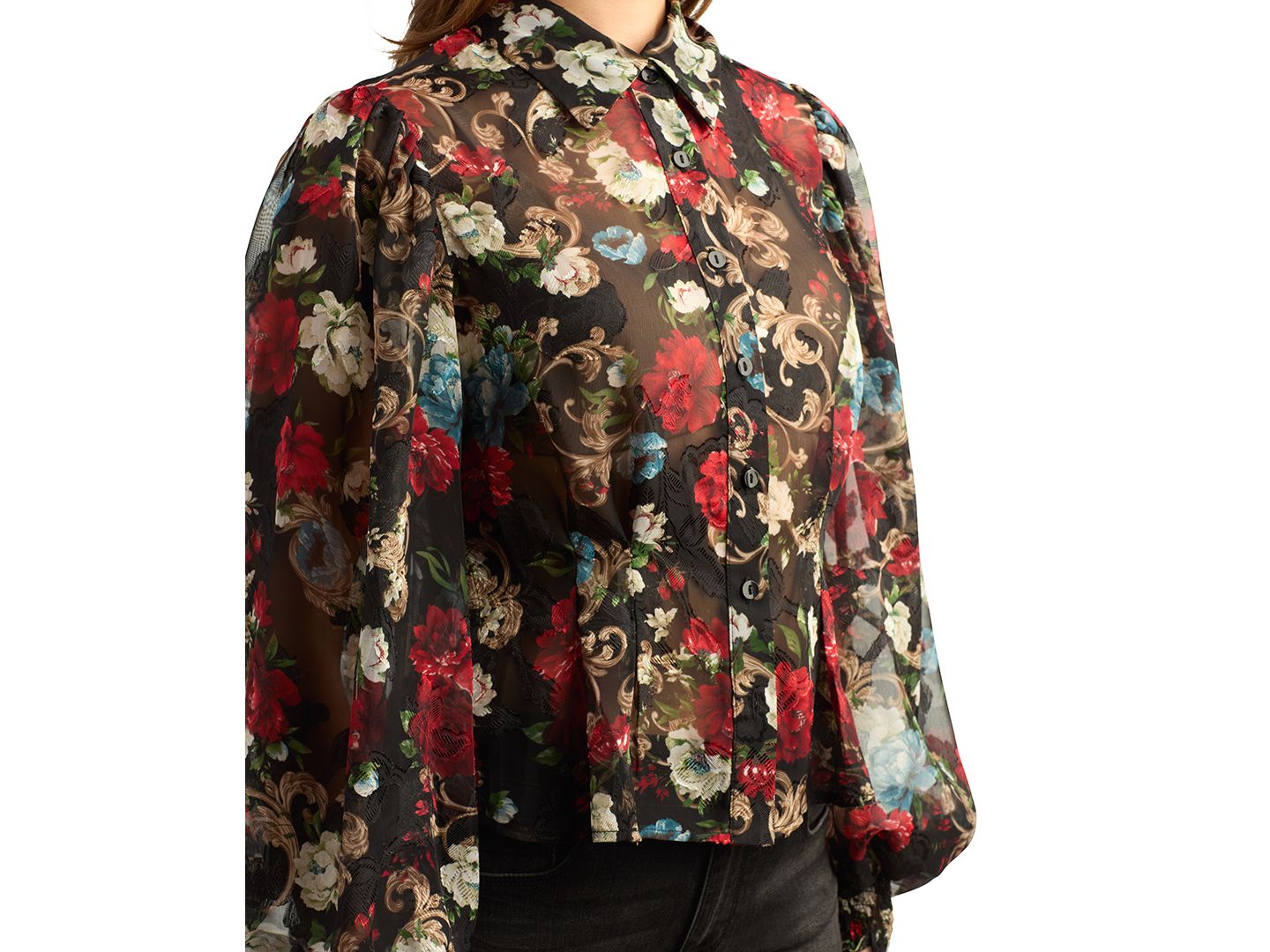 Женская блузка BCX Juniors' Floral-Print Long-Sleeve Burnout, цвет: Pat B — фото 3