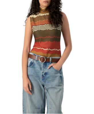 Women's Colorblock Zigzag Knit Mock-Neck Tank Top
