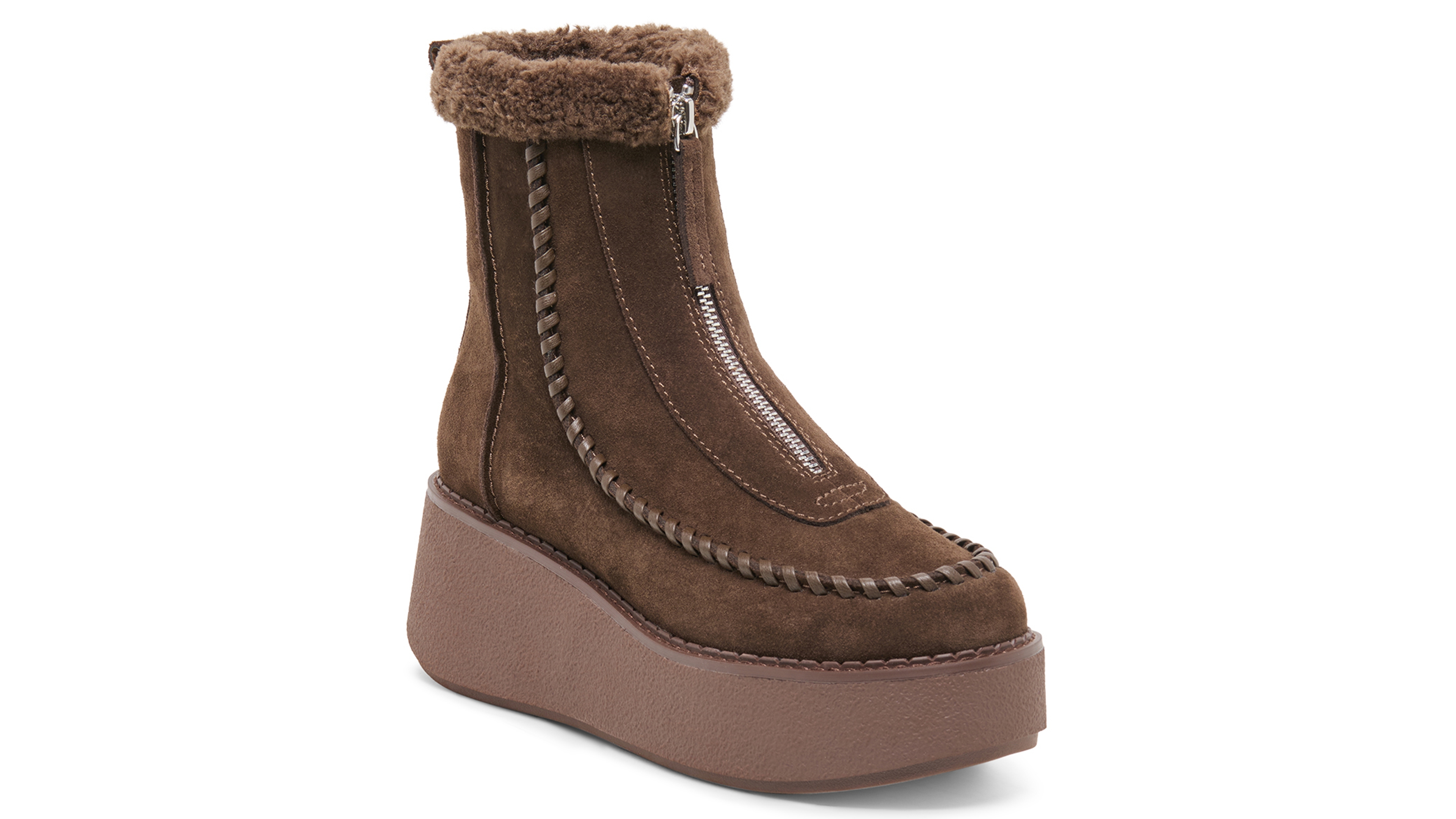 Dolce Vita Women's Roben Front-Zip Whipstitch Faux Fur Collar Booties