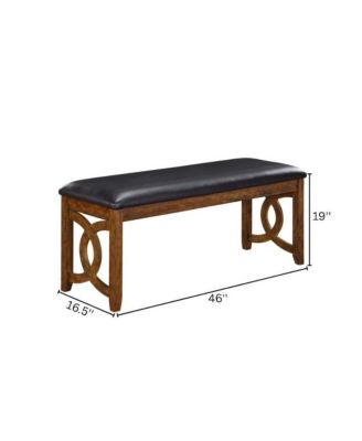 Solid Wood 46 Inch Faux Leather Vintage Bench For Living Room