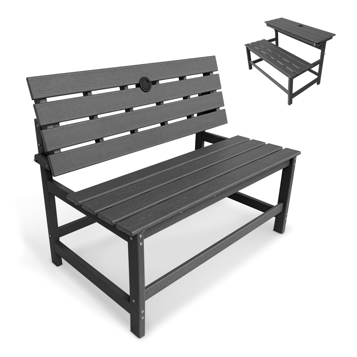 Innovaze 2-in-1 Convertible Hdpe Outdoor Bench and Picnic Table, Weather-Resistant, Imitation Wood Grain, Patio Seating