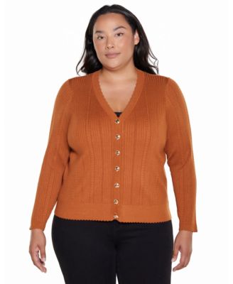 Plus Size Scalloped-Edge V-Neck Button-Front Cardigan Sweater