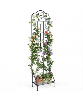 75-Inch Metal Garden Trellis with Foldable Bottom Shelf