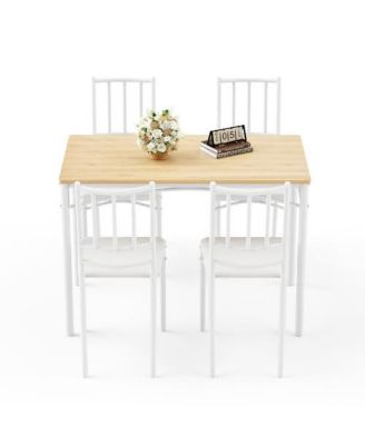 5-Piece Industrial Dining Set, Table and 4 PU Benches