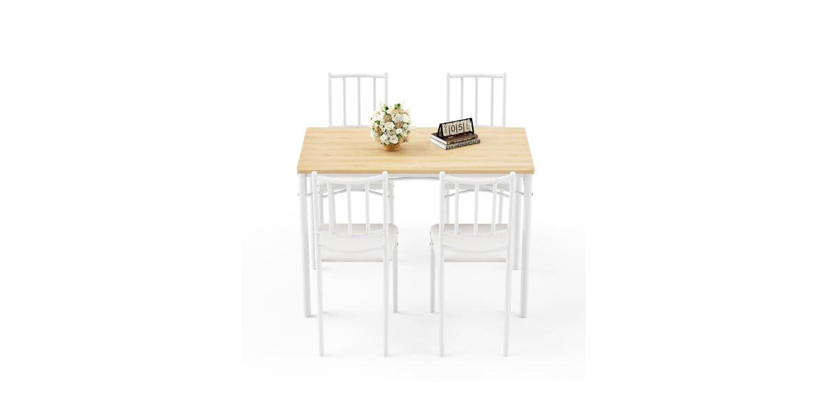 Flynama 5-Piece Industrial Dining Set, Table and 4 Pu Benches