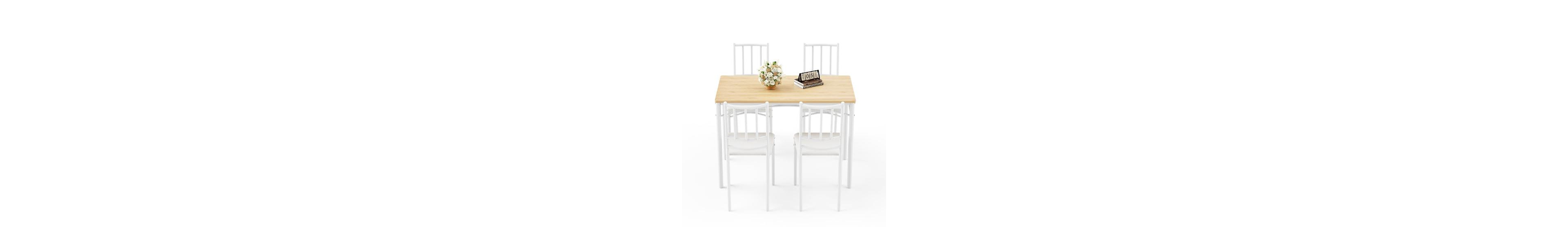 Flynama 5-Piece Industrial Dining Set, Table and 4 Pu Benches