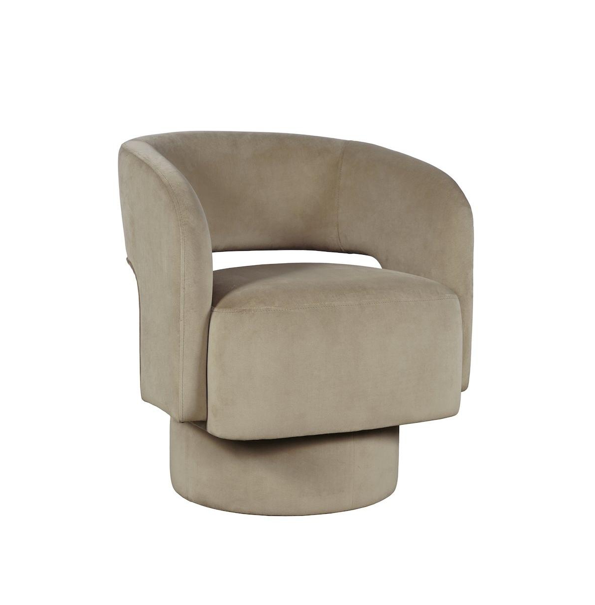 Jofran Mid-Century Modern Upholstered Split-Back Curved Sculpture Swivel Accent Chair, Sand - Sand