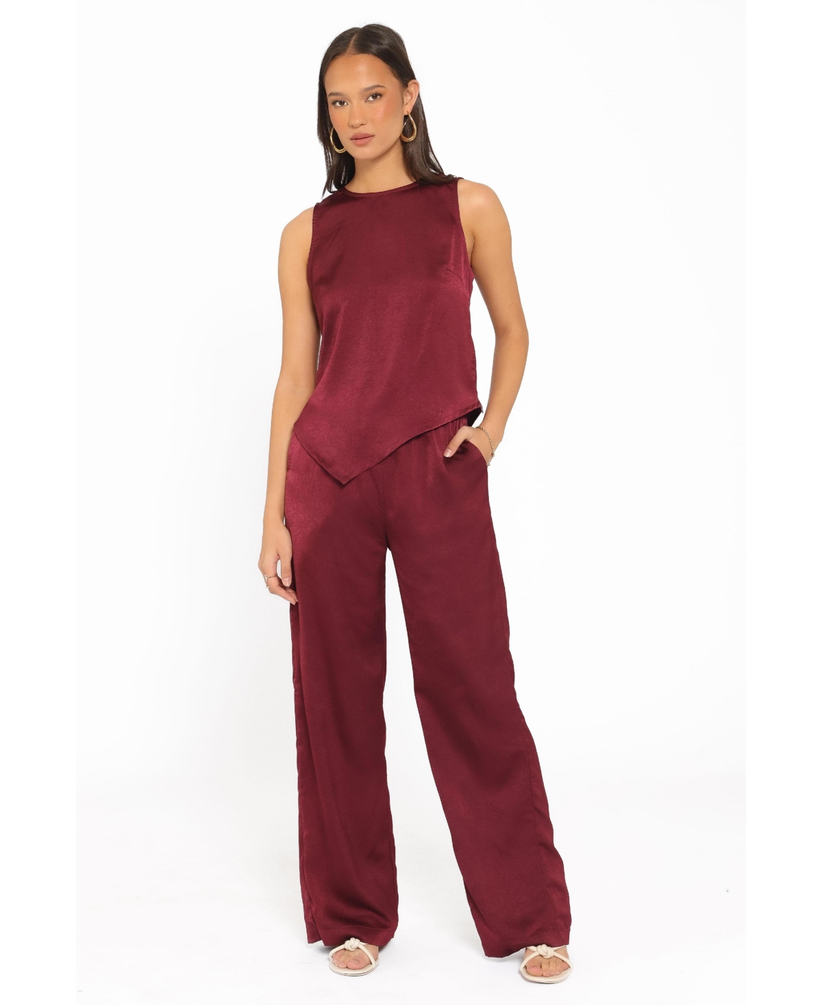Petal and Pup Women's Lira Sleeveless High-Neckline Wide-Leg Top and Pants, 2-Piece Set - Dark cherry