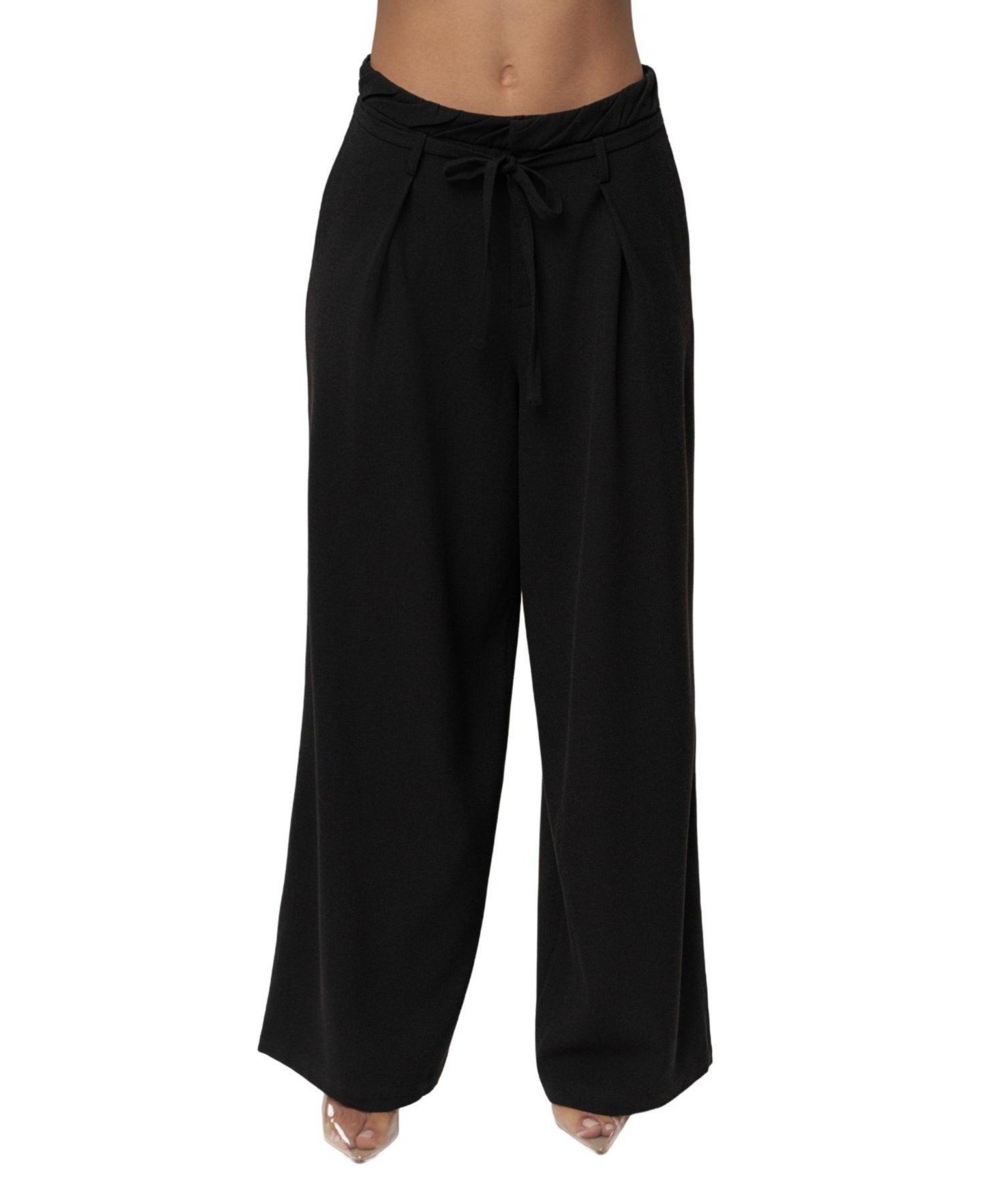 Женские брюки JLUXLABEL Refined Ease High-Waisted Wide-Leg Pleated, цвет: Чёрный — фото 1