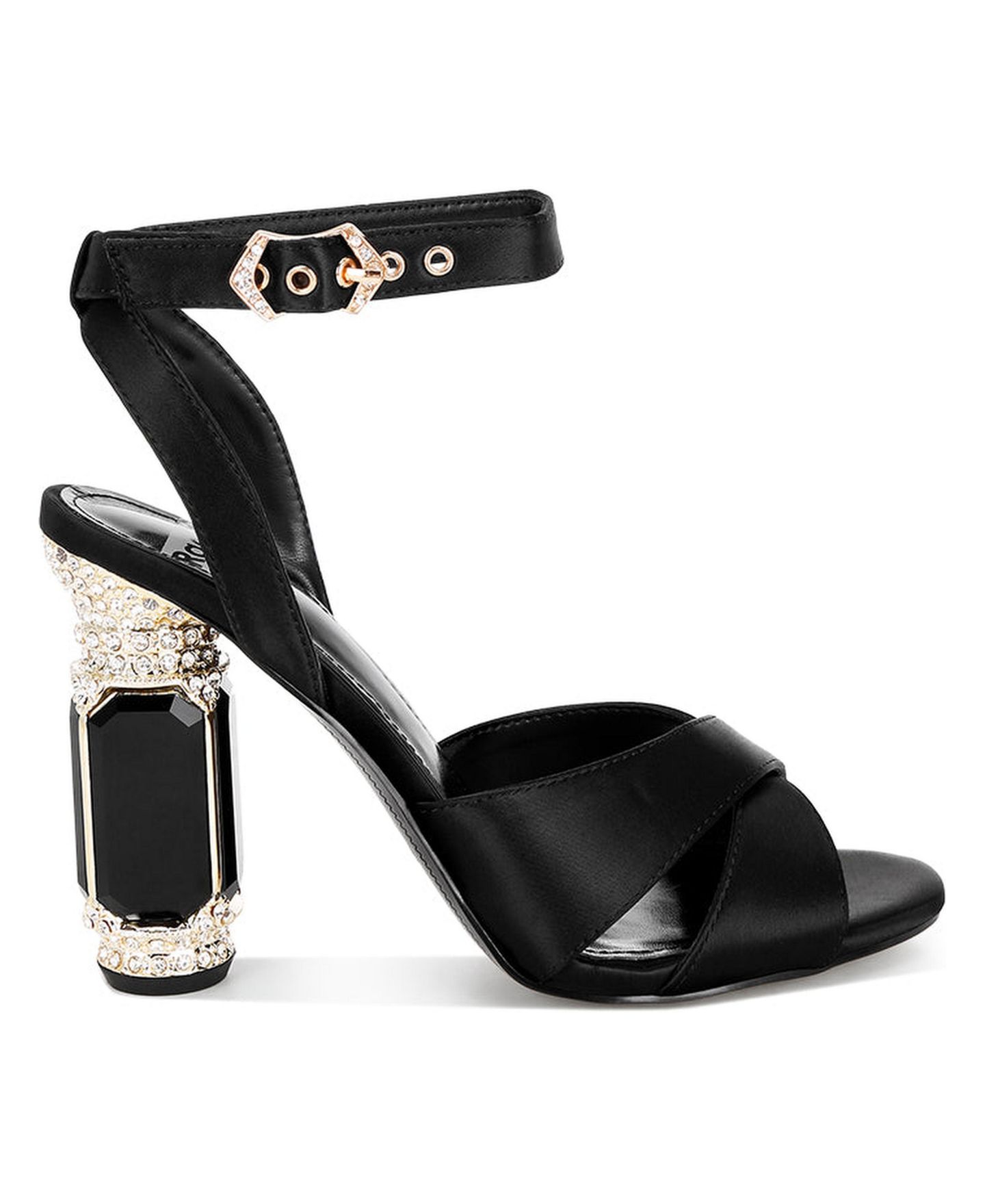 Женские сандалии Rag & Co Tribeca Crystal and Diamante Embellished Fantasy Heel, цвет: Чёрный атласный — фото 2