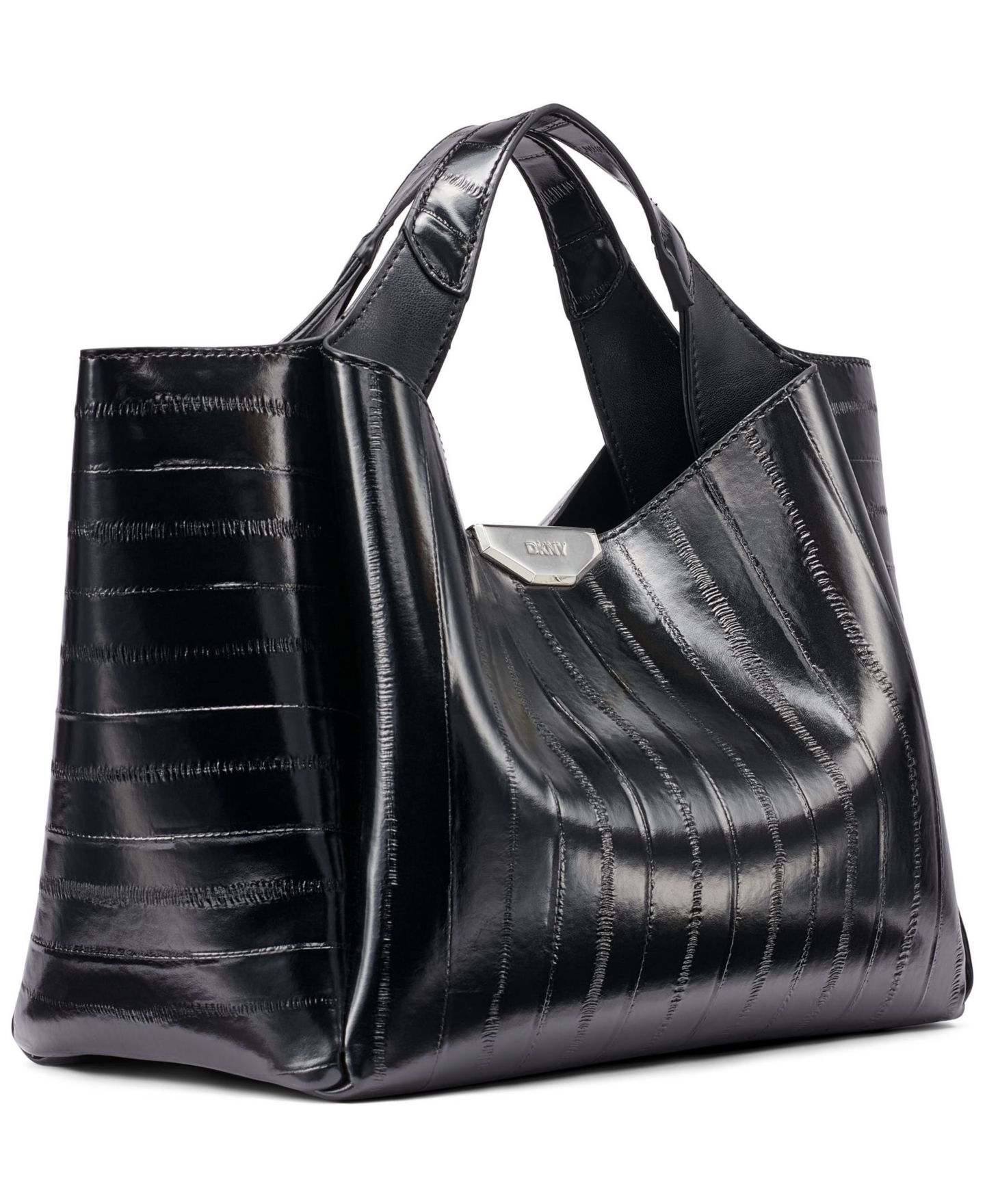 Женская сумка DKNY Willa Large Magnetic Satchel Handbag, цвет: Чёрный / Серебряный — фото 3