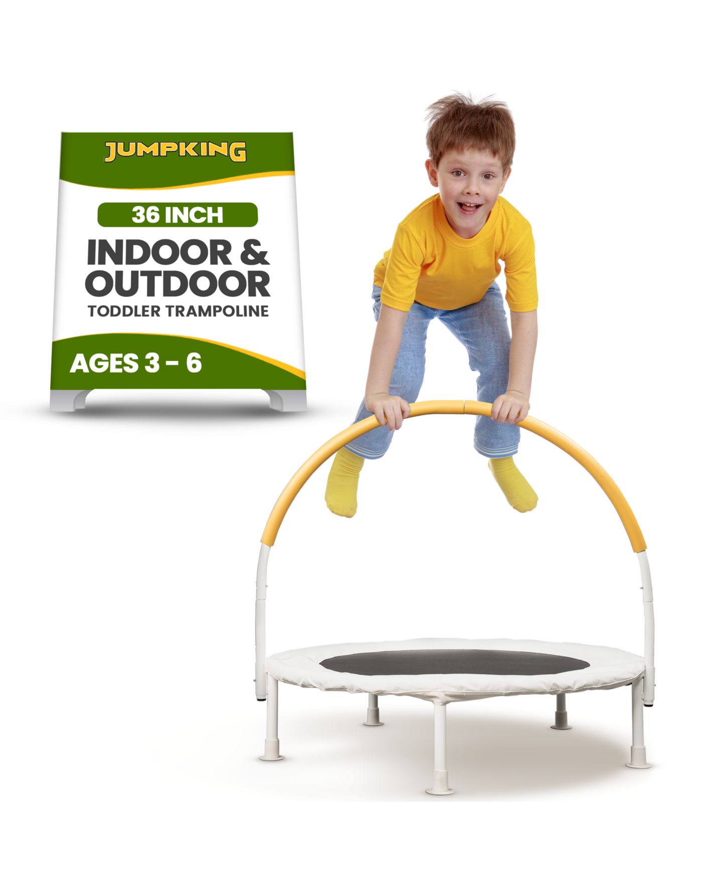 Детский батут JumpKing 36" для дома и улицы, устойчивый к ржавчине, от 3 лет, цвет: Слоновая кость белый — фото 4