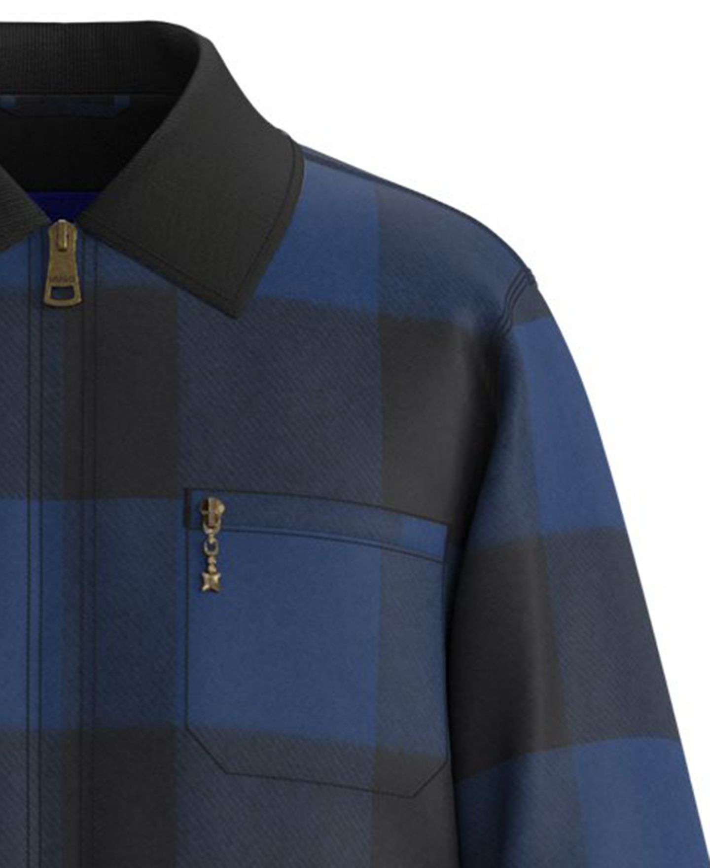 Мужская куртка Hugo Boss Baker Buffalo-Check Regular-Fit Corduroy Collar, цвет: Тёмно-синий — фото 3