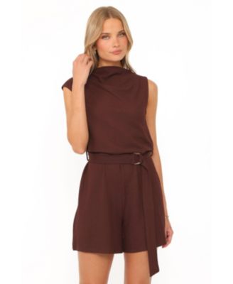 Women's Zaia Belted One-Shoulder Short Cap Sleeve Romper