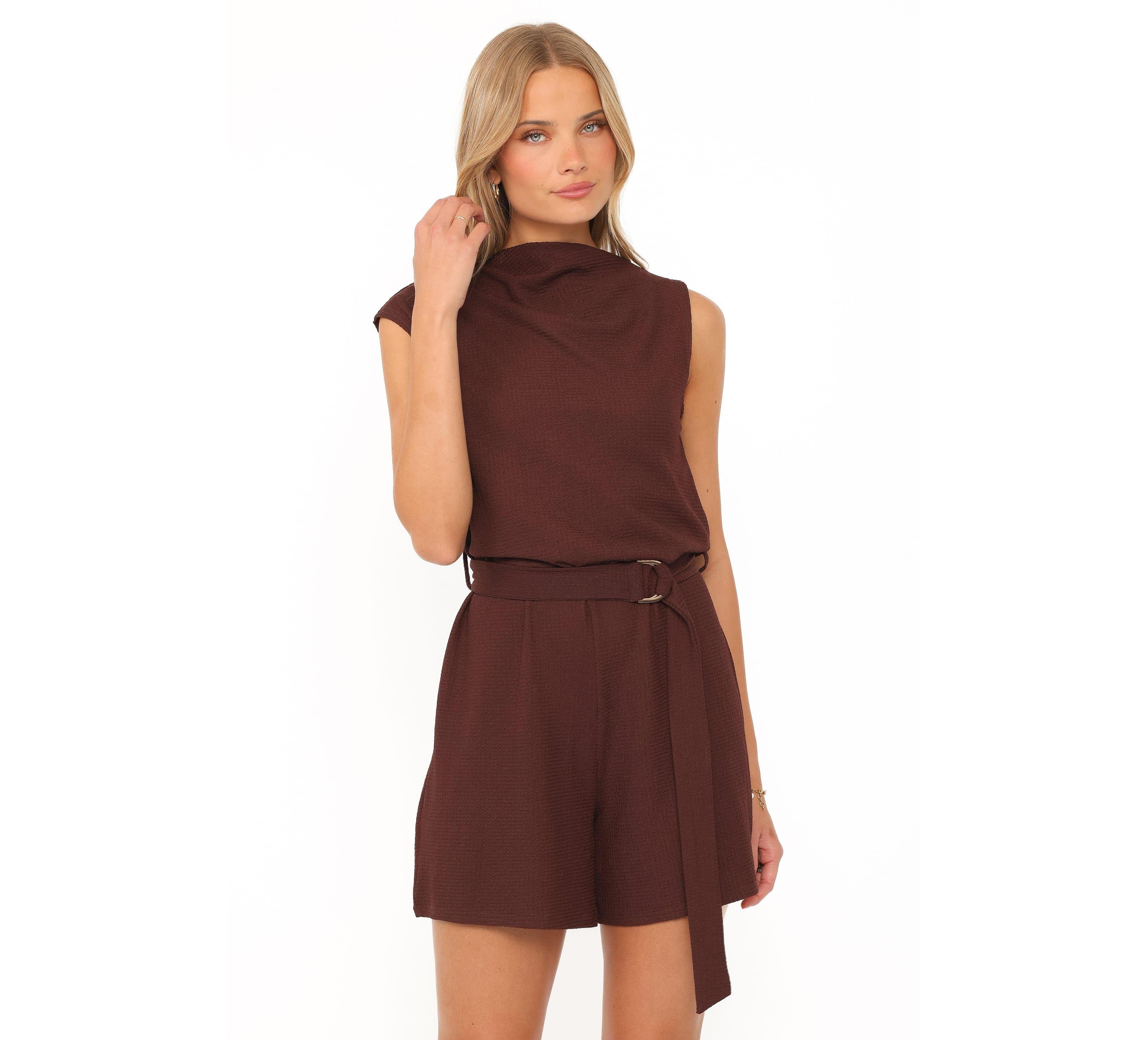 Petal and Pup Women's Zaia Belted One-Shoulder Short Cap Sleeve Romper