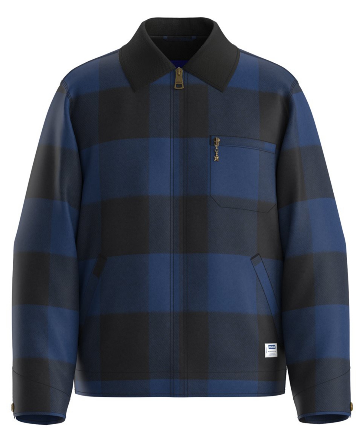 Hugo Boss Men's Baker Buffalo-Check Regular-Fit Corduroy Collar Jacket - Navy