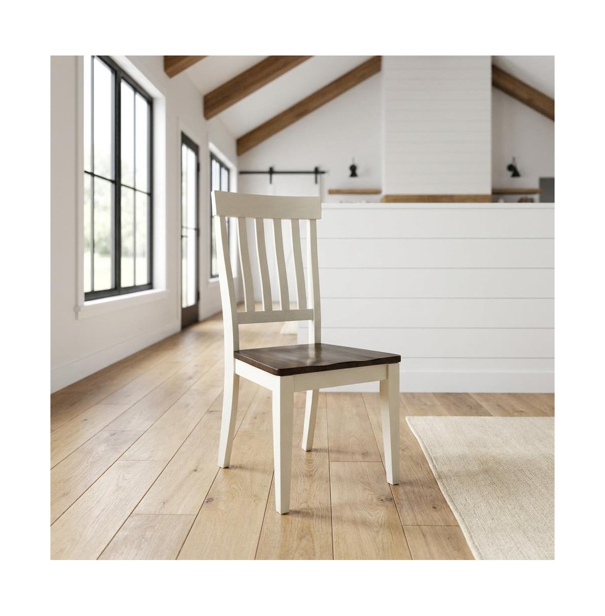 Starlight Canyon Home Chalk and Cocoa Slatback Side Chair with Solid Rubberwood Seat