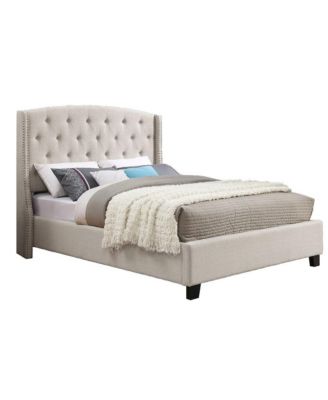 Nantarre Fabric Button Tufted Wingback Queen Bed with Nail Head Trim