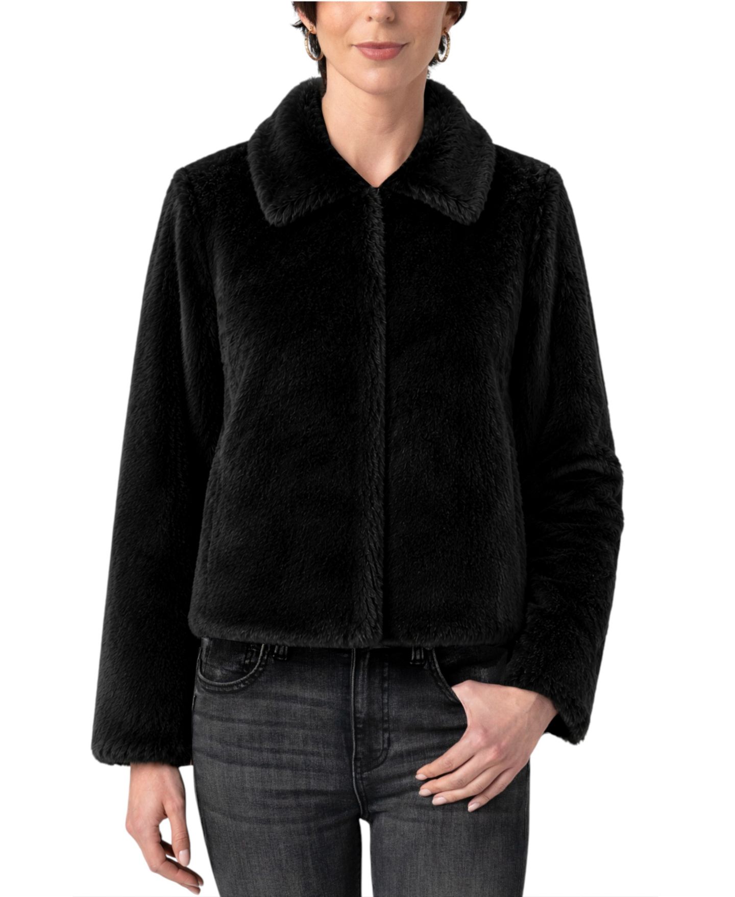 Женская куртка Liverpool Los Angeles Cropped Collared Faux Fur, цвет: Чёрный — фото 1