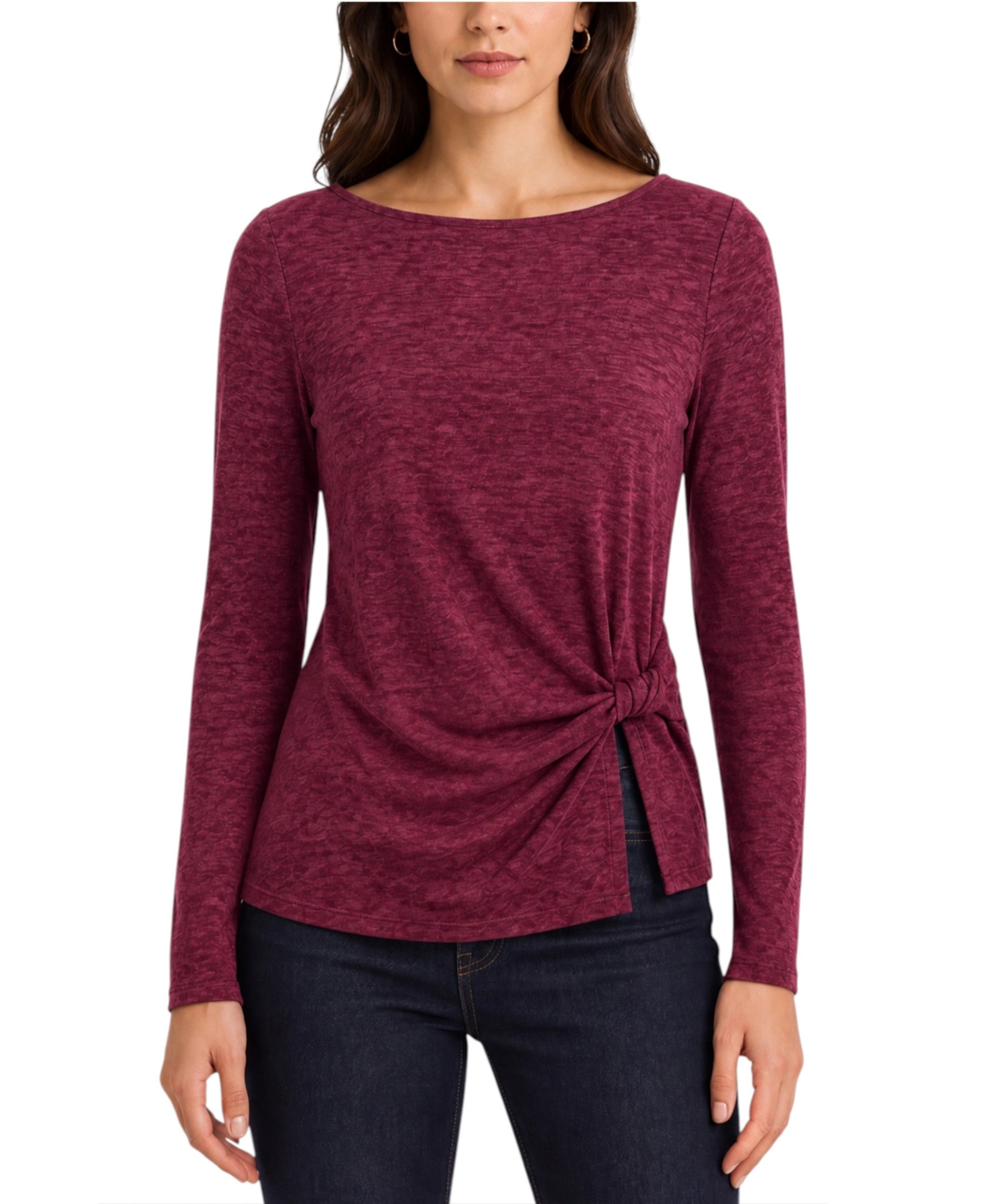 Liverpool Los Angeles Women's Long-Sleeve Boat Neck Twist Waist Top
