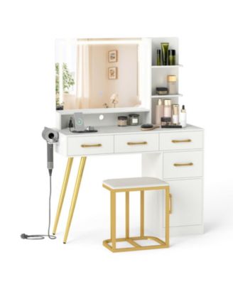 27-Inch Lighted Vanity Mirror Desk with Storage Drawers