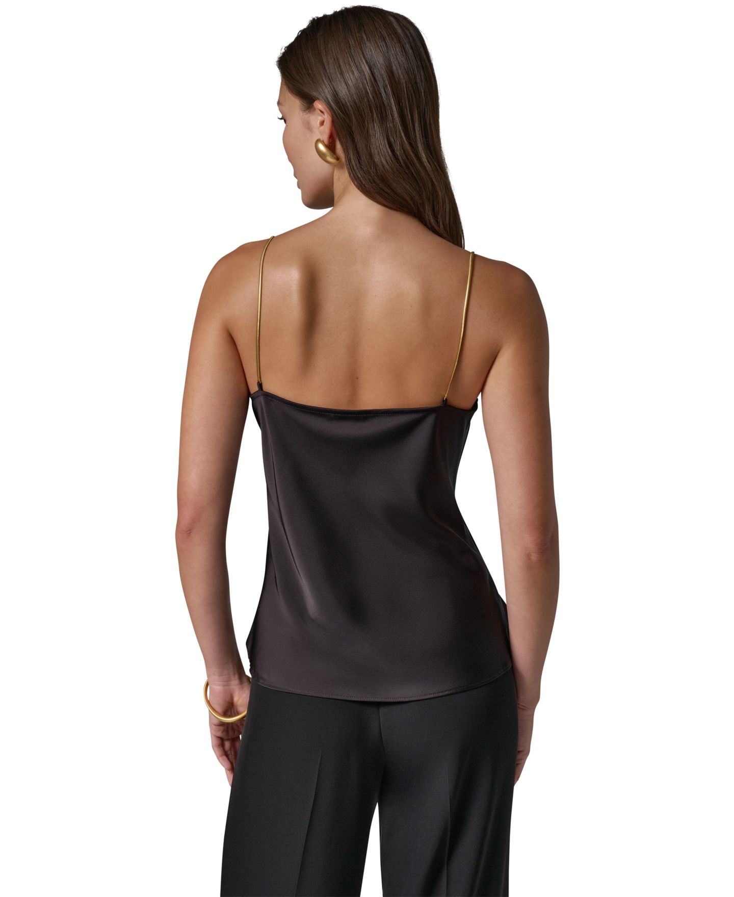 Женский топ Donna Karan New York Cowl Neck Sleeveless Chain-Link Straps Camisole, цвет: Чёрный — фото 6