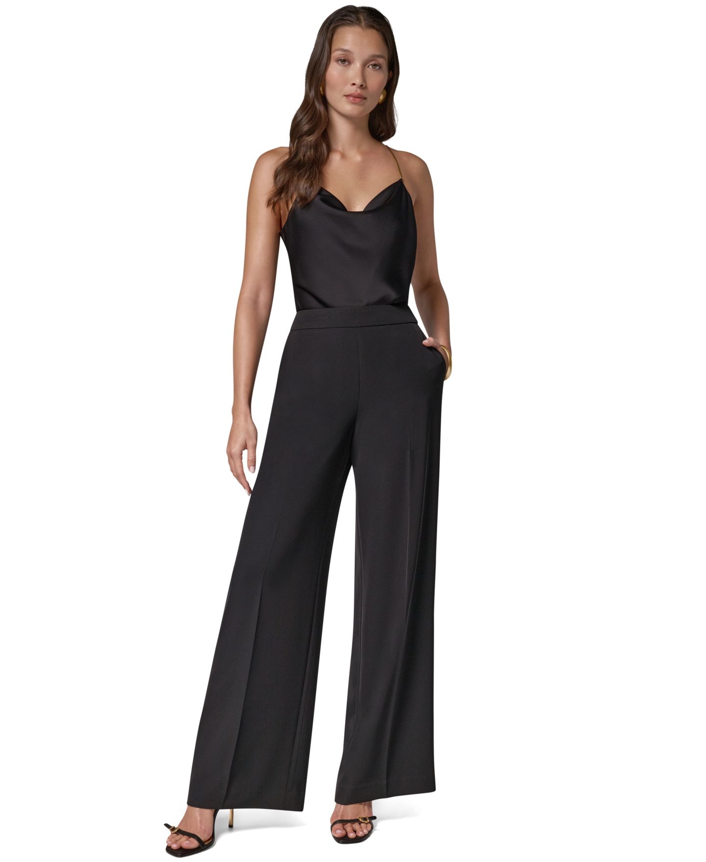 Женские брюки Donna Karan New York High-Waisted Wide-Leg, цвет: Чёрный — фото 2