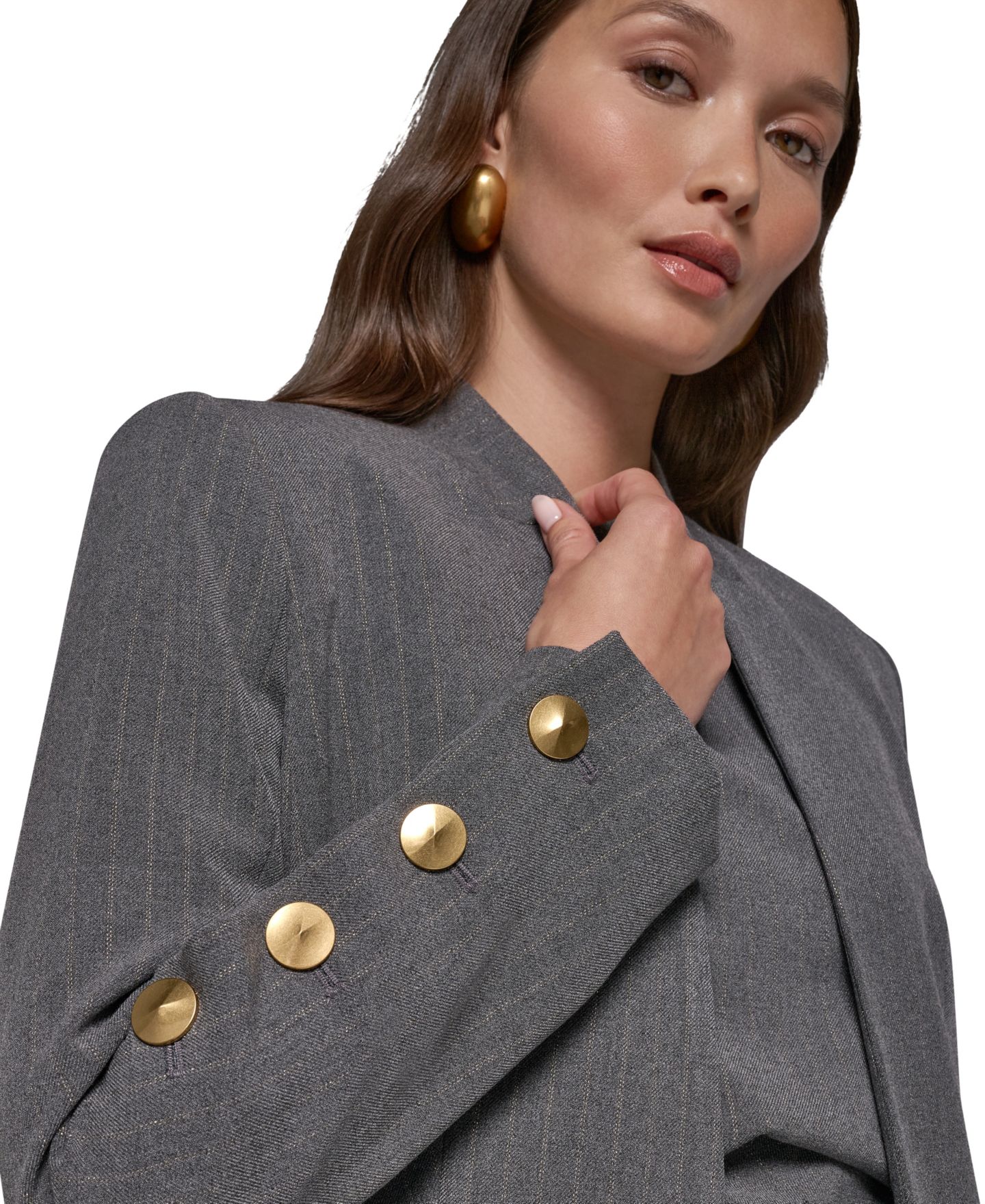 Женская удлинённая куртка Donna Karan New York в тонкую полоску на подкладке, цвет: Светлый меланжевый серый — фото 6