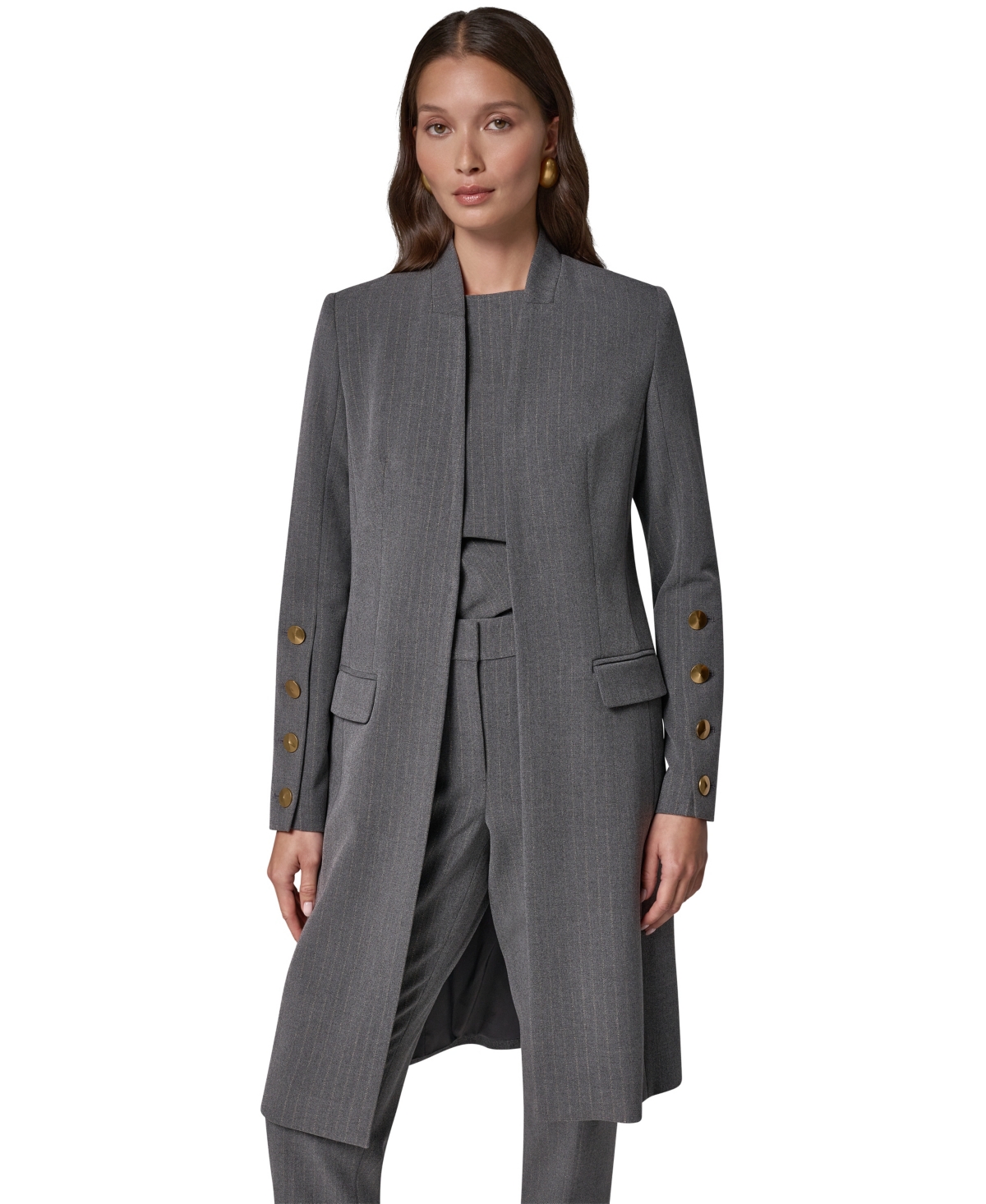 Donna Karan New York Women's Pinstripe Long Lined Jacket