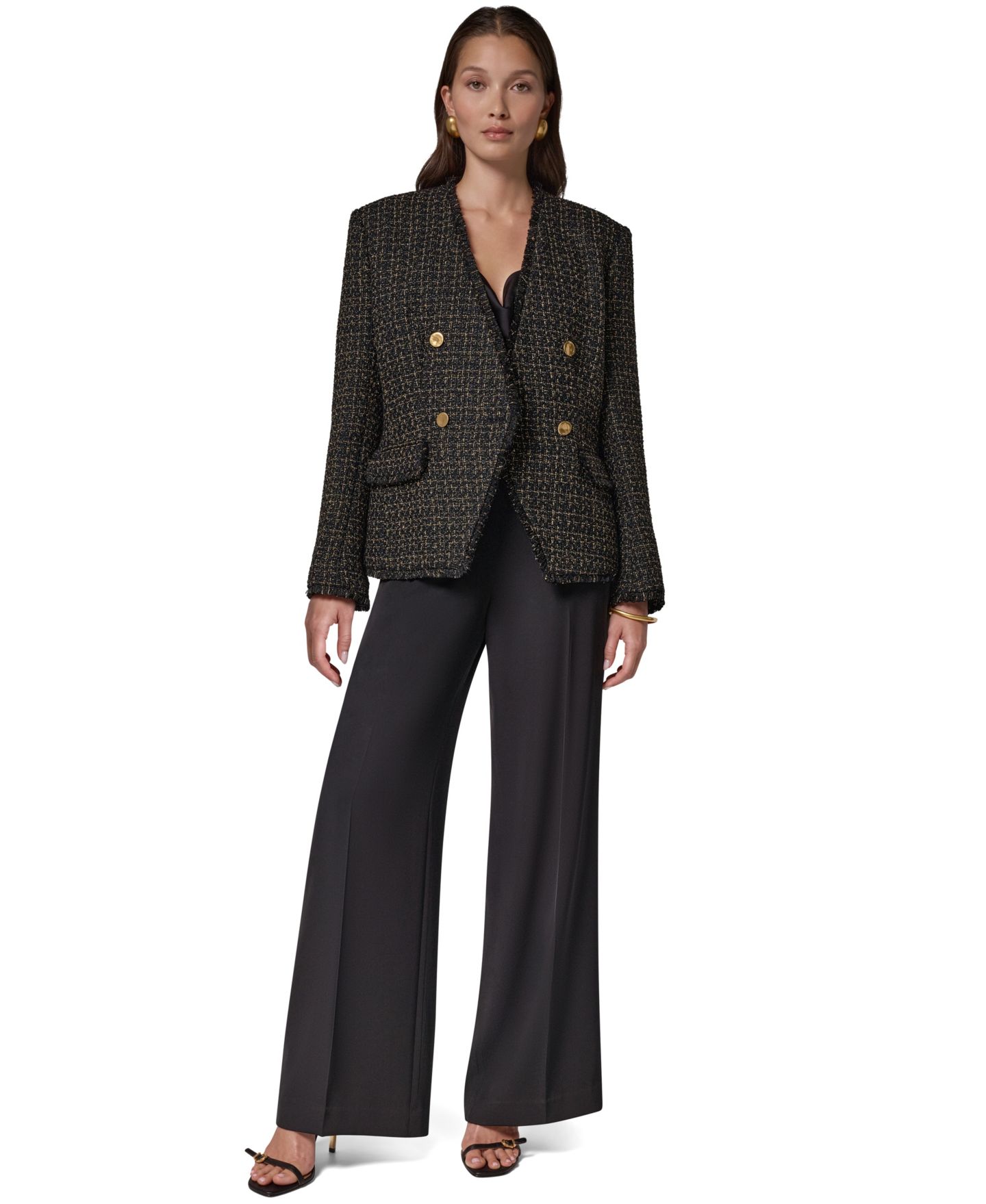 Женский пиджак Donna Karan New York Double Breasted Tweed, цвет: Чёрный / Золотой — фото 2