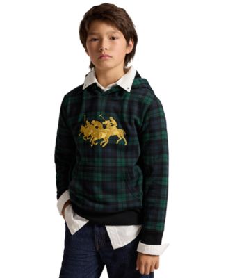 Boys' 8-20 Triple-Pony Fleece Plaid Kangaroo-Pocket Hoodie