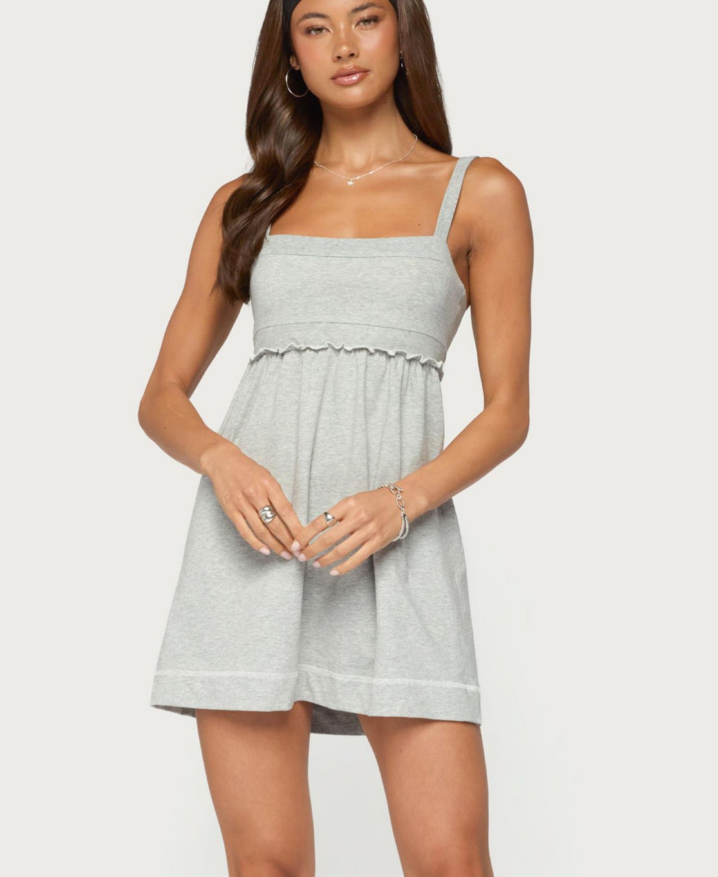 Женское платье Edikted Raela Square-Neck Babydoll Mini, цвет: Серый меланжевый — фото 1