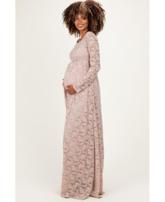 Women's Mocha Floral Lace Long Sleeve Off Shoulder Maxi Dress