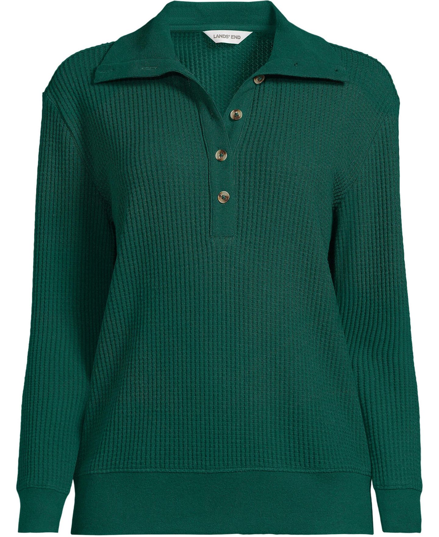 Женский топ Lands' End Waffle-Knit Button-Up Long-Sleeve Henley, цвет: Сосновый — фото 4