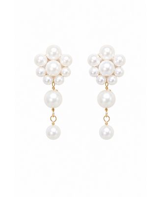 Imitation Pearl Gold-Tone Peony Drop Earrings