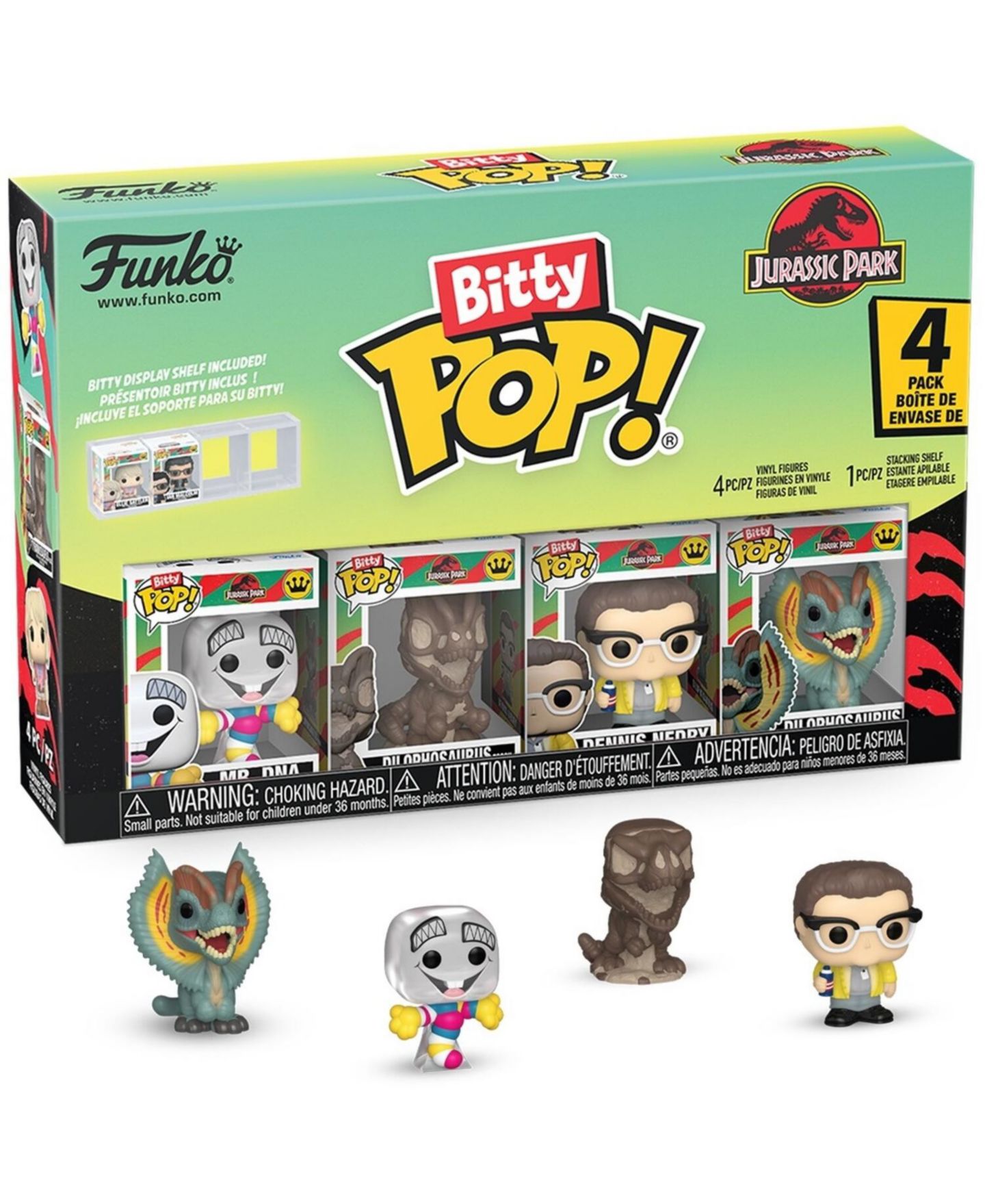 Детские фигурки Funko Bitty Pop Jurassic Park Mr. DNA Series 3 4-Pack Vinyl Figures, Ages 3+, цвет: Open Miscellaneous — фото 3
