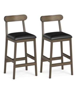 Set of 2 Bar Stools Upholstered with Rubber Wood Legs and Footrests