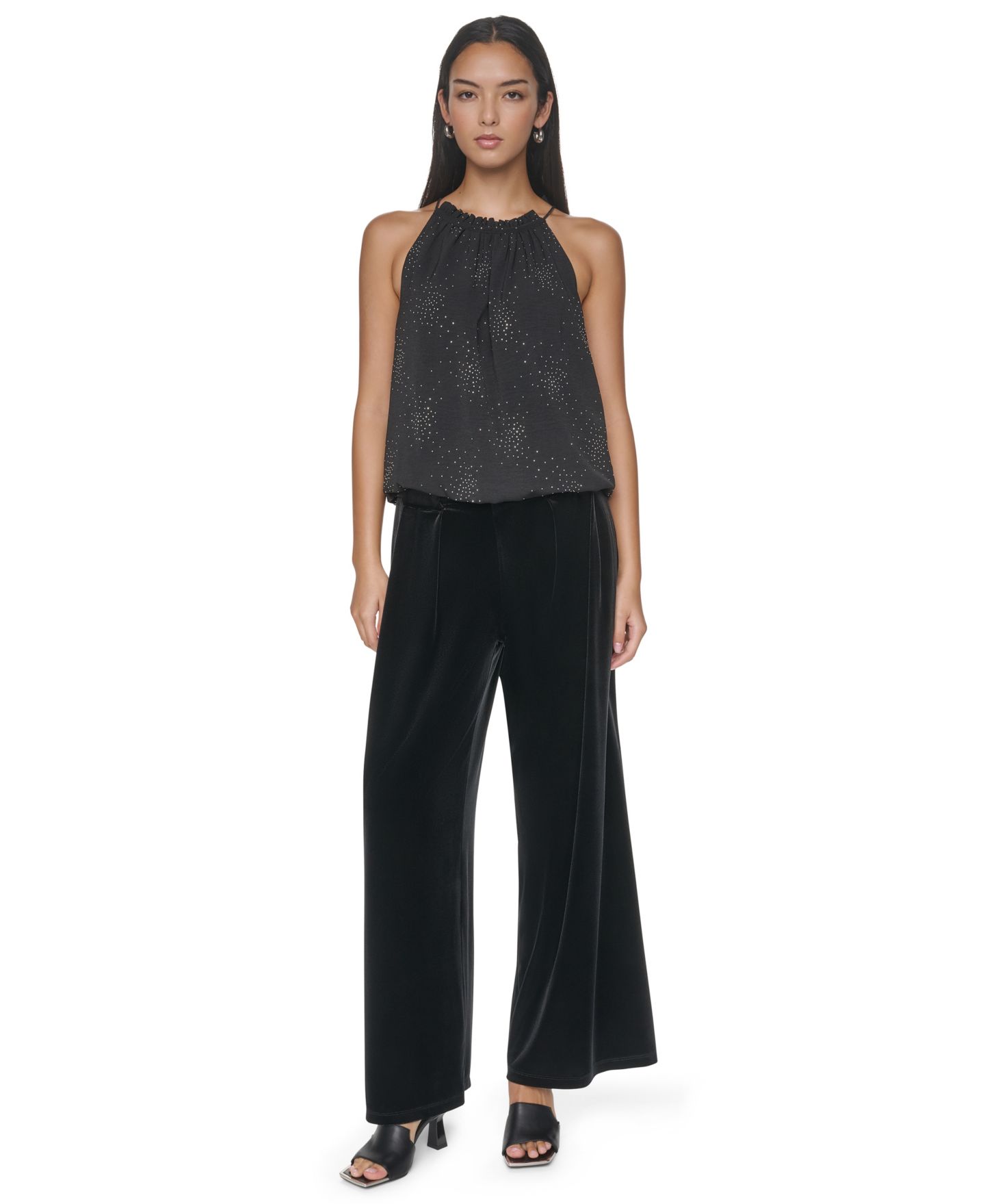 Женская блузка DKNY Halter Sleeveless Firework-Inspired Embellished, цвет: Чёрный — фото 2