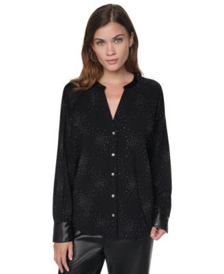 Women's Firework Embellished Pleated Long-Sleeve Blouse