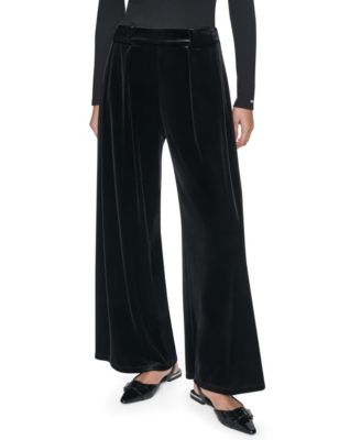 Women's Velvet Wide-Leg Pleated Pants