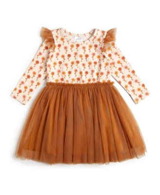 Little Girls  5-8 Cinnamon Floral Long Sleeve Tutu Dress